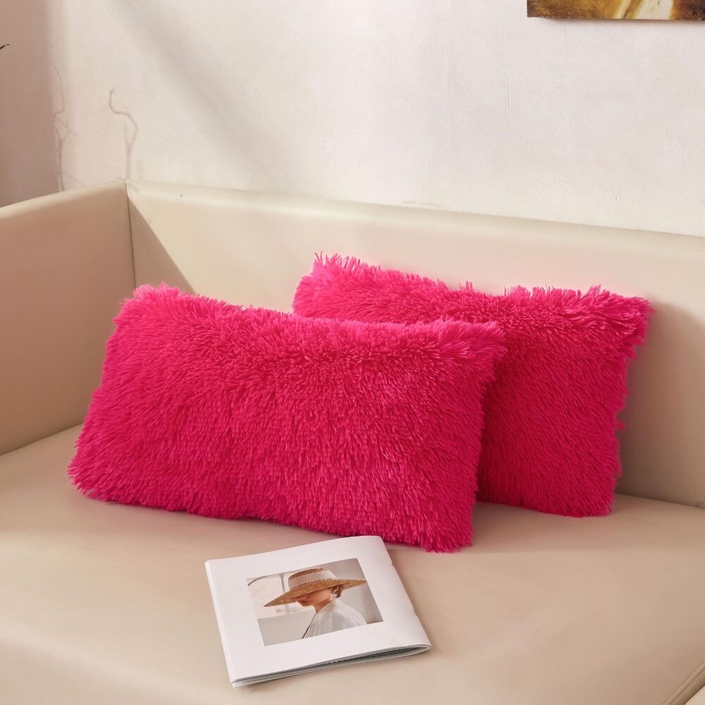 9340 12x20 Fluffy Faux Fur Throw Pillow Covers 2 Pack, Shaggy Fuzzy